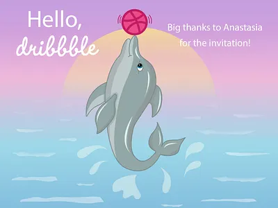 Hello, dribbble! dolphin dribbble gradient hello dribble illustration vector