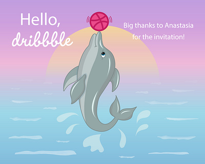 Hello, dribbble! dolphin dribbble gradient hello dribble illustration vector