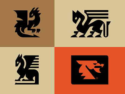 Dragons animal beast branding dragon fantasy fire geometric illustration logo logotype mascot modern logo monochrome mythical wings