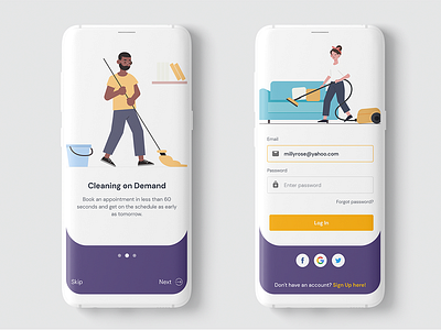 Cleaning App UI cleaning app dailyui design ios login mobile ui onboarding screen shot