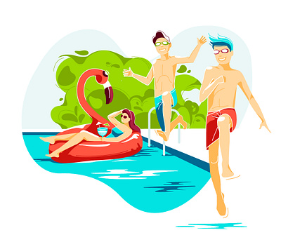 summer pool blue character design flat illustration joy jump lifestyle pool restaurant summer mood summertime ui vector vector art vector illustration