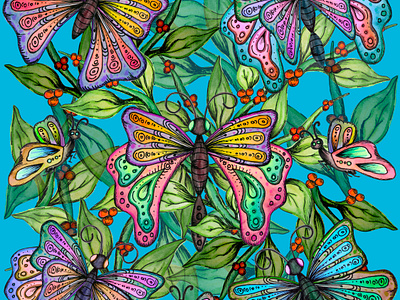 Watercolour Butterflies aqua butterflies colourful green handpainted ink nature procreate watercolour