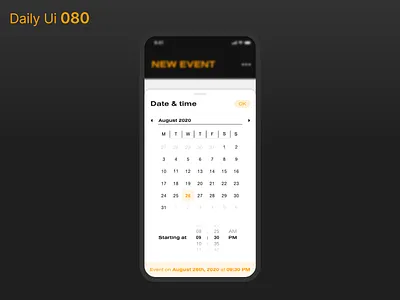 Daily Ui 080 - Date Picker app calendar calendar ui daily 100 challenge daily ui daily ui 080 dailyui dailyuichallenge date date picker datepicker design event time ui ui design uidesign user interface ux