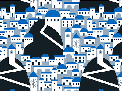 Santorini Village Inspired Pattern architecture explore flat design greece greek home house illustration pattern santorini seamless travel vacation village