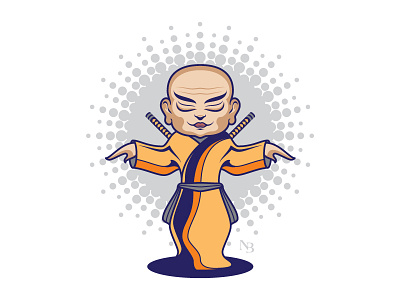 Monk 2.O amazing bald dynamic flat design funny funny character illustration katana martial arts meditation monk zen