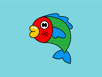 Four Colored Fish animal branding cute design eye fin fish flat fun icon illustration logo mouth ocean sea shop sticker stickers vector water