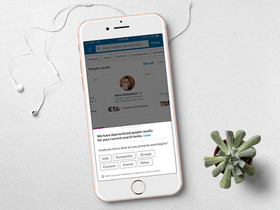 LinkedIn — Global Search Feedback II (Mobile) action sheet design exploration design patterns explicit signals feedback filters ios app linkedin machine learning mobile mobile app search search feedback search results ui user feedback ux