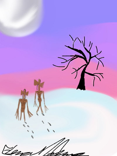 Sirenheads walking in snow art design digital painting horror illustration painting sirenhead