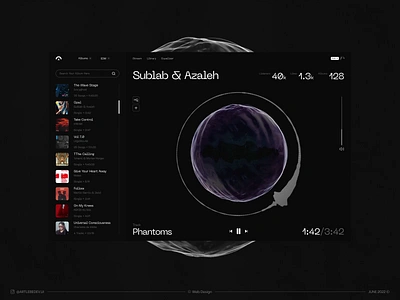 Music Player, Web/UX & UI 3d 3d motion concept creative dark theme edm electronic equalizer experiment futuristic layout minimal motion motion graphics music player sphere ui web concept web design