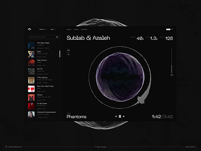 Music Player, Web/UX & UI 3d 3d motion concept creative dark theme edm electronic equalizer experiment futuristic layout minimal motion motion graphics music player sphere ui web concept web design