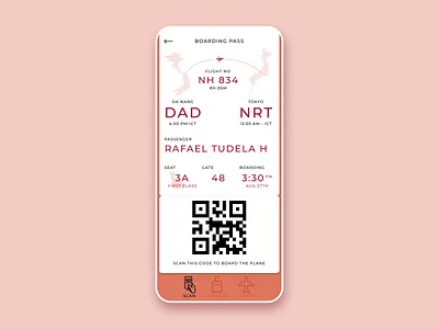 Skeuomorphic Mobile Boarding pass boarding boarding pass boardingpass challenge daily ui dailyuichallenge skeuomorphic ui