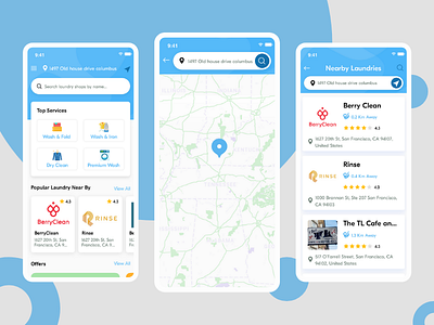 Home & Laundry Listings Screens For Laundry Customer App laundry app uiuxdesign