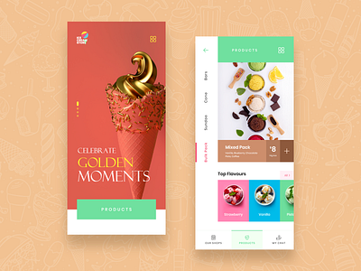 ICE CREAM STORE adobe adobexd design designer icecream interaction design minimal mobile rapidgems ui xd