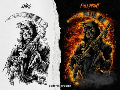 Reaper artwork burn burning dead death death metal digital art drawing fire graphic design horror art illustration mascot merch design photoshop reaper skeleton skull skull art streetwear
