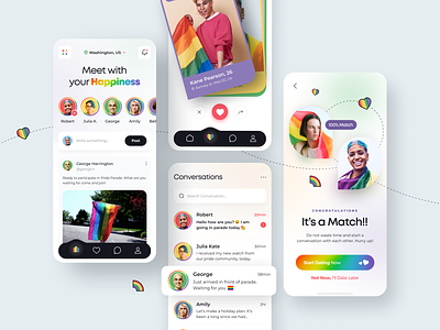 Dating App Design app app design chatting conversation dating dating app lgbtq lgbtq community match finder matching messenger minimal minimalist mobile social app