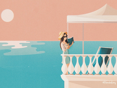 Sunset art balcony chic cute digital dog drawing girl illustration instagram italy love sea social summer sunset vector vintage