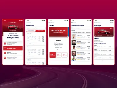 Hyperclean UI Design app design branding car detailing cards cleaning color design gradient modern ui prototype red socialmedia uidesign users vehicle