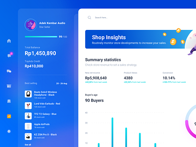 Bukatoko Shop Insight Dashboard app clean dashboard design ecommerce icon illustration landing marketing minimal modern money shop statistic ui ux web website