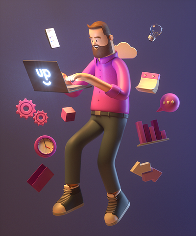 Working 3d c4d character design illustration man render working working space