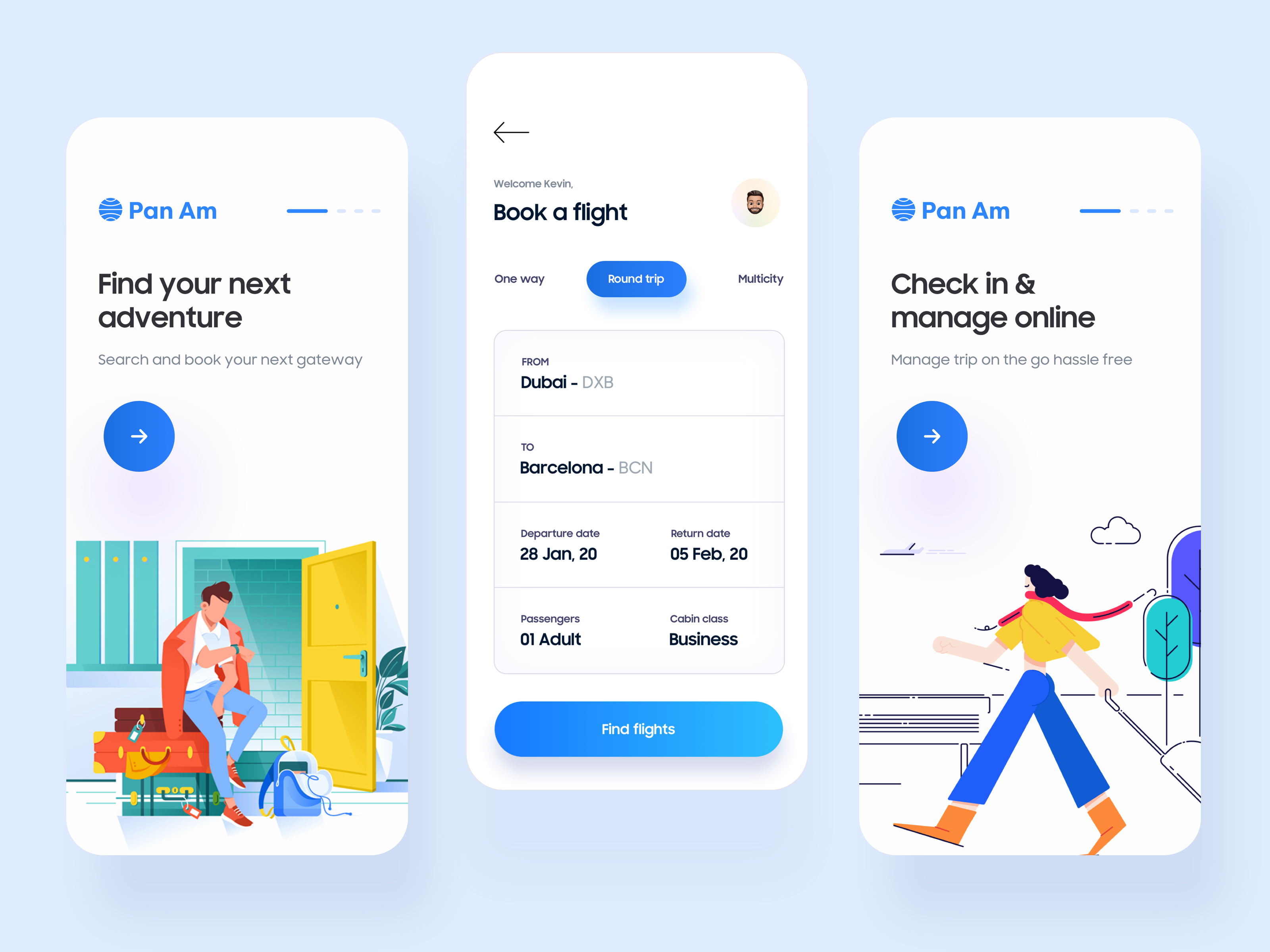 Flight Booking App Design 2d 3d app booking design destination flight flights gradient hotel illustration journey minimal mobile onboarding product design ticket booking travel typography vector