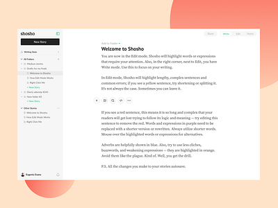 Shosho — More dashboard edit app editing app editor folders medium medium article saas side menu sidebar sidebar menu strategy toolbar ui writers writing writing app wysiwyg