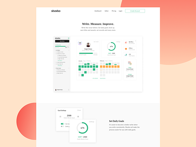 Shosho — Website Dashboard analytics card daily goal dashboard edit editing editing app editor editorial gamification pie chart saas ui web app web application writing writing app writing dashboard writing stats