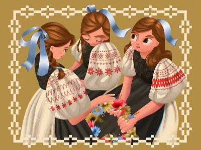 Three Graces of Ukraine art creative illustration design design studio digital art digital illustration digital painting ethnic girls graphic design illustration illustrator national stand with ukraine ukraine ukrainian