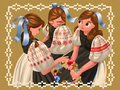 Three Graces of Ukraine art creative illustration design design studio digital art digital illustration digital painting ethnic girls graphic design illustration illustrator national stand with ukraine ukraine ukrainian