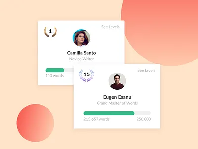 Shosho — UI Elements analytics card card ui cards ui daily goal dashboard editor gamification goals laurel laurel wreath level level design level up saas ui writing writing app