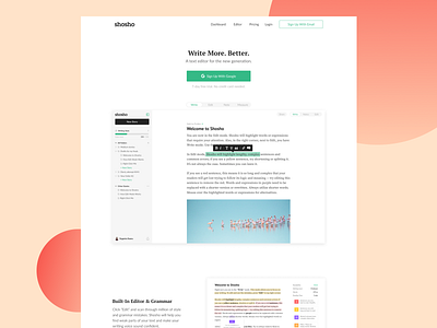 Shosho — Homepage analytics dashboard edit editing editing app editor grammar grammar checker saas strategy toolbar ui web app writing writing app wysiwyg