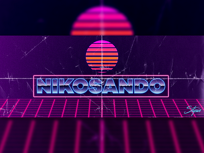 Nikosando Twitch Banner 80s style artwork banner chrome grainy illustration illustrator neon retrowave twitch.tv vector art