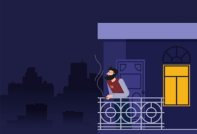 Man smokes on the balcony city flat illustration man night smokes vector