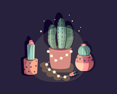 DAY/NIGHT cactus illustration flat illustration vector