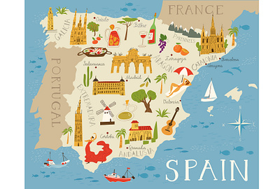 Map of Spain design flat illustration map minimal sketch spain typography vector