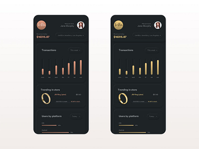 Neumorphic - Store Overview - Mobile App Design - Dark Mode android appui darkmode darktheme darkui design trends gold ios mobileapp neumorphic rosegold skeumorphic uidesign