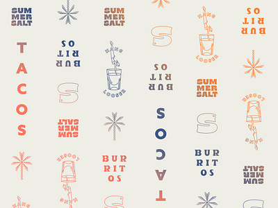 Summer Salt Brand Pattern beale bikini brand identity branding brice pop burritos california dive diving fast casual gradient logo nyc palm tree pattern restaurant branding shot glass socal tacos tequila