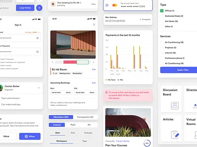 Nexudus App - System buttons checkbox colors design system dropdown filters modules patterns popup product design search sorting spacing user interface ux ui website design