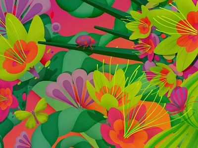 Details from 'Spring', 2020 bug bugs on drugs colour colourful floral flowers illustration illustrator marianna orsho mariannaorsho psychadelic seasons spring universe