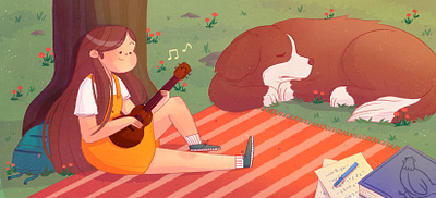 Summer days art character design design digital digital art digital illustration dog drawing illustration photoshop picnic procreate summer ukulele