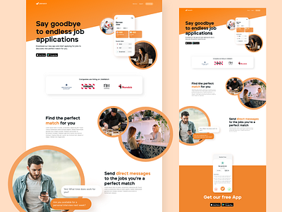 JobMatch App - Landing page app design brand identity home page job landing landing page startup tech tech startup web design webflow