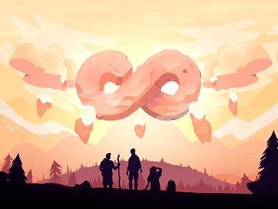 Eight adventure forrest landscape logo mountains pink silhouette snow sunset team