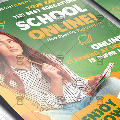 Online School - Flyer PSD Template virtual lessong virtual lessong