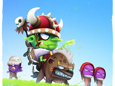 The Green Goblin artwork blue sky castle fantasy game game ui goblins green grass mobile art