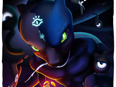 Dark Mewtwo ancient artwork dark dark mode game art game design magic mewtwo mobile art night owl pokemon