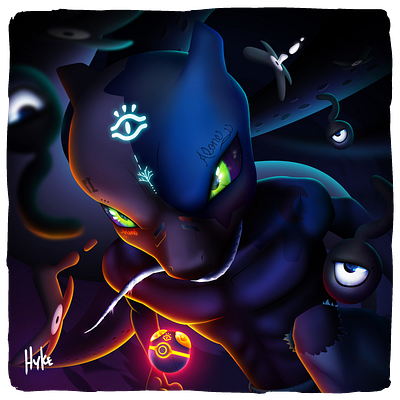 Dark Mewtwo ancient artwork dark dark mode game art game design magic mewtwo mobile art night owl pokemon