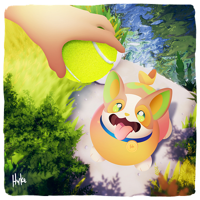 Training Yamper artwork cute dog pet pokeball pokemon tennis tennis ball training yamper