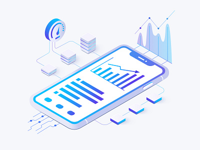 Technology Isometric Clean Data Illustration app bar chart chart controller data data visualization dataviz finance graphics illustration iphone isometric isometric design linear chart mobile mobile phone network technology vector wifi