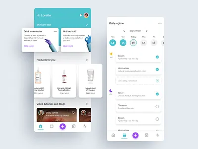 Skincare regime app app design app landing page card design mobile design schedule ui design