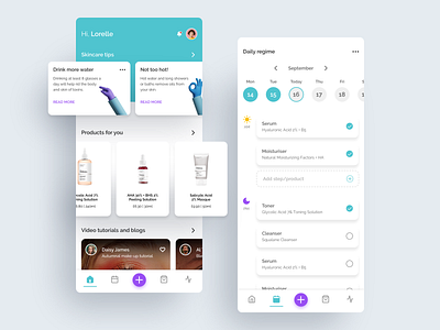 Skincare regime app app design app landing page card design mobile design schedule ui design