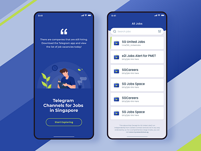 Job Search illustration ios iphonex jobs jobsearch jobseeker singapore telegram ui